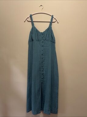 Blue Button-Front Midi Sundress